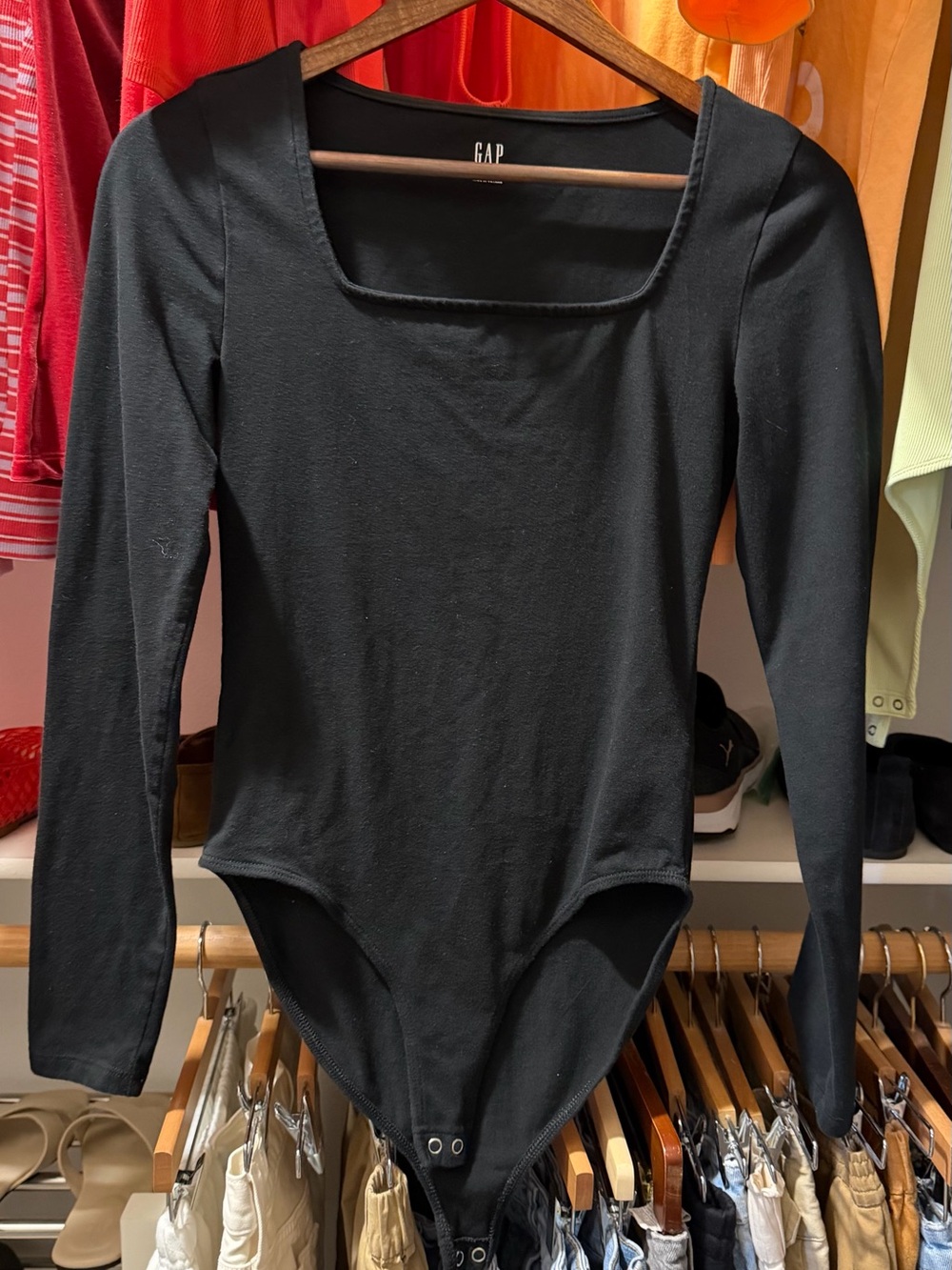 GAP Black Long-Sleeve Square Neck Bodysuit